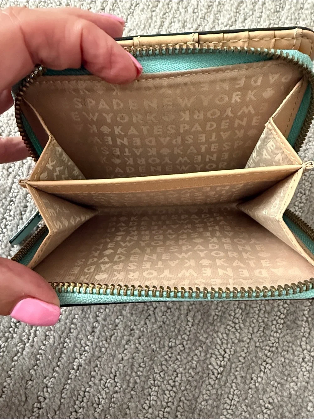kate spade Mint Zip-Around Pebbled Leather Wallet with Gold Hardware